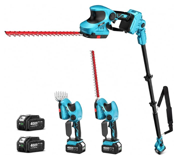 22" Hedge Trimmer Cordless, 20V Electric Bush Trimmer, 2 Batteries