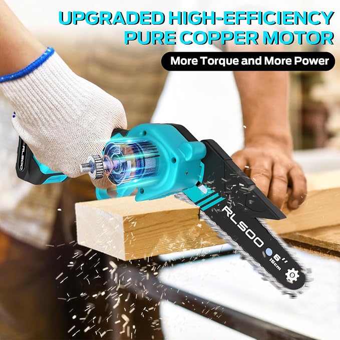 Mini Chainsaw 6 Inch Cordless, Battery Powered Electric Handheld Saw