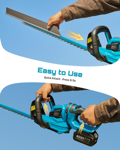 22" Hedge Trimmer Cordless, 20V Electric Bush Trimmer, 2 Batteries