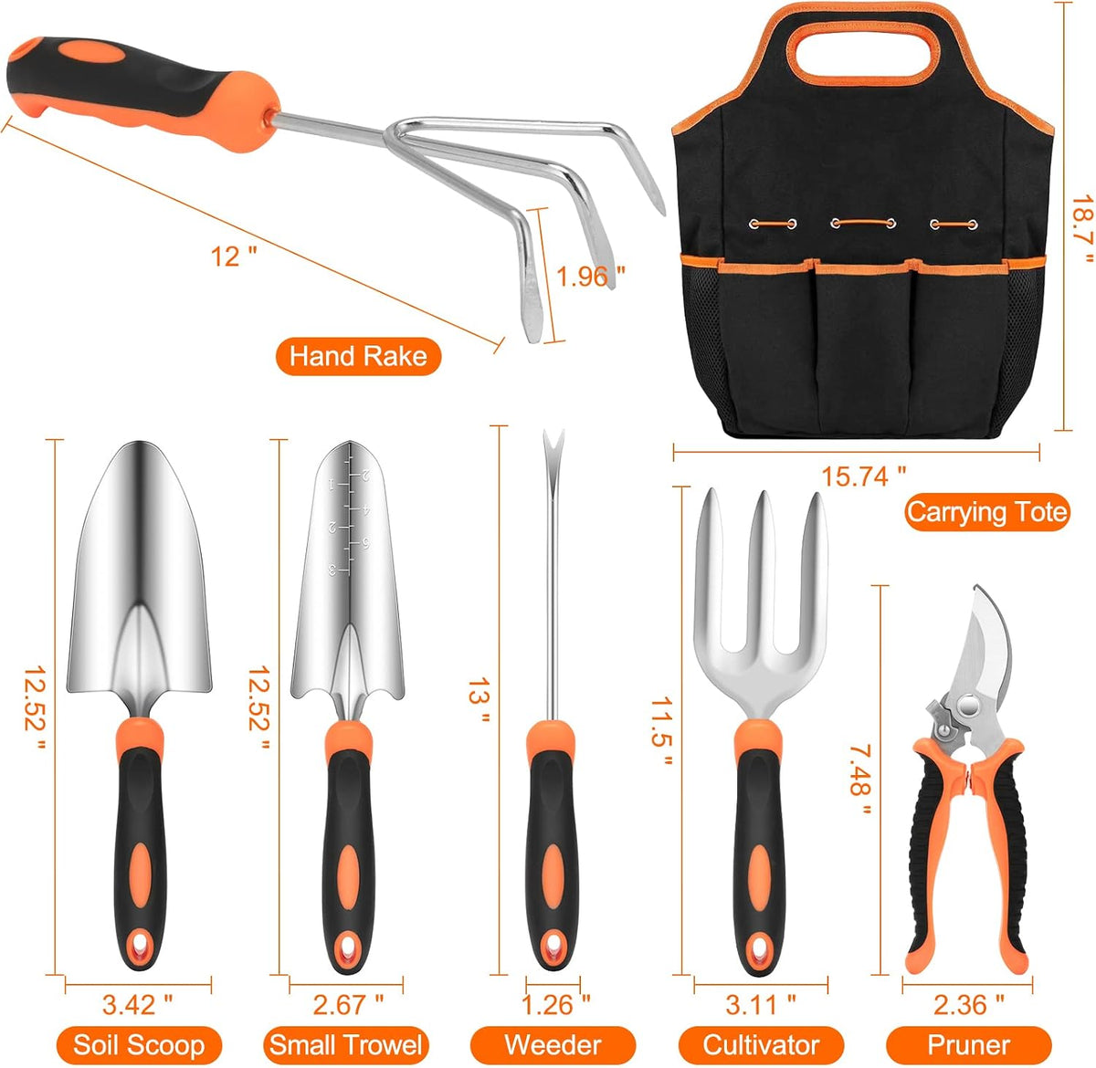 Stainless Steel Gardening Tool Set with Storage Tote Bag