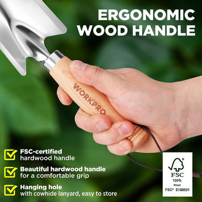 Garden Hand Trowel, Heavy Duty Stainless Steel with Wooden Handle