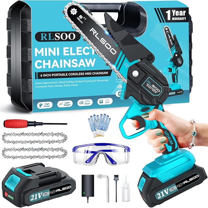 Mini Chainsaw 6 Inch Cordless, Battery Powered Electric Handheld Saw