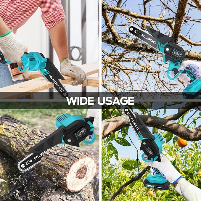 Mini Chainsaw 6 Inch Cordless, Battery Powered Electric Handheld Saw