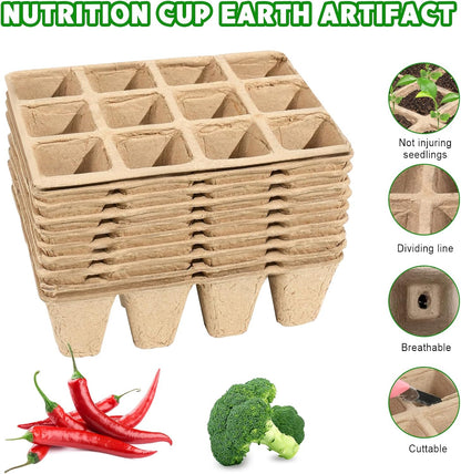10-Pack Seed Starter Trays, 120 Cells Biodegradable with Labels & Transplant Tools